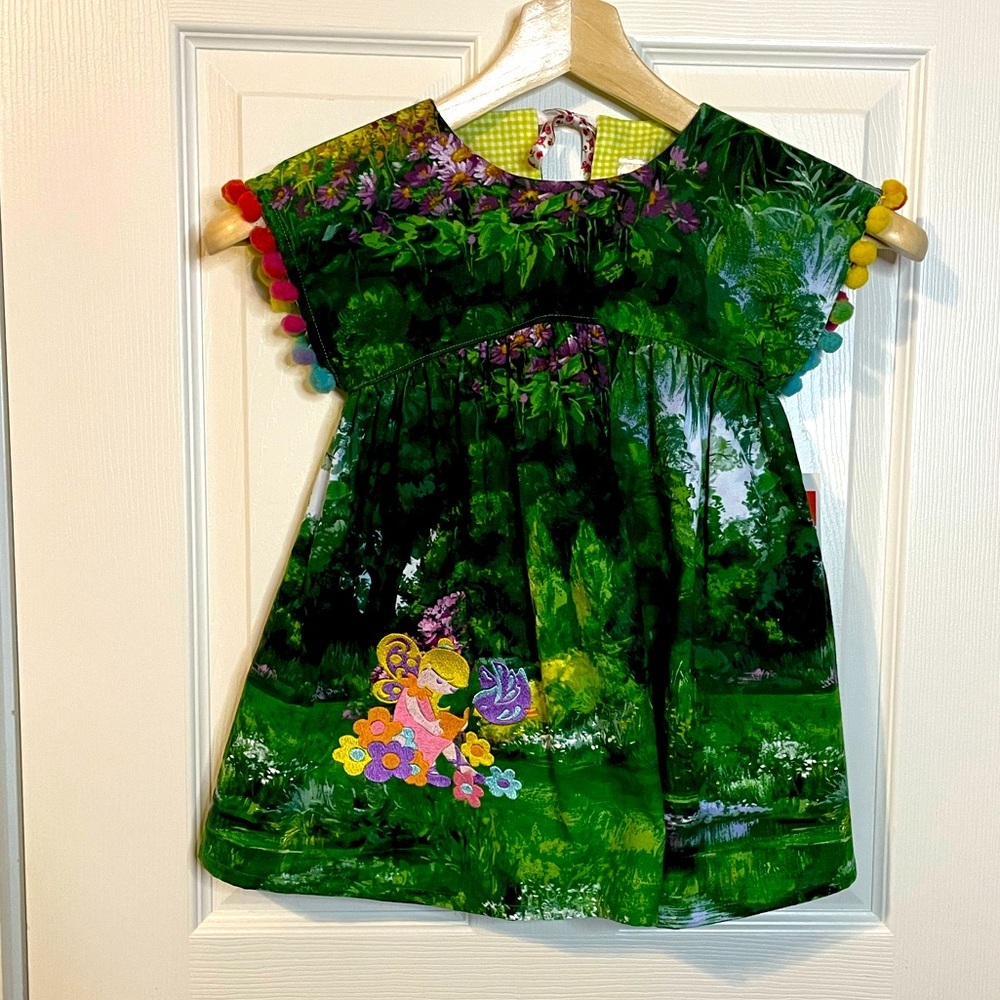 NWT Freckled Chicken embroidered fairy dress w/ pompom trim toddler sz 3 *CUTE*